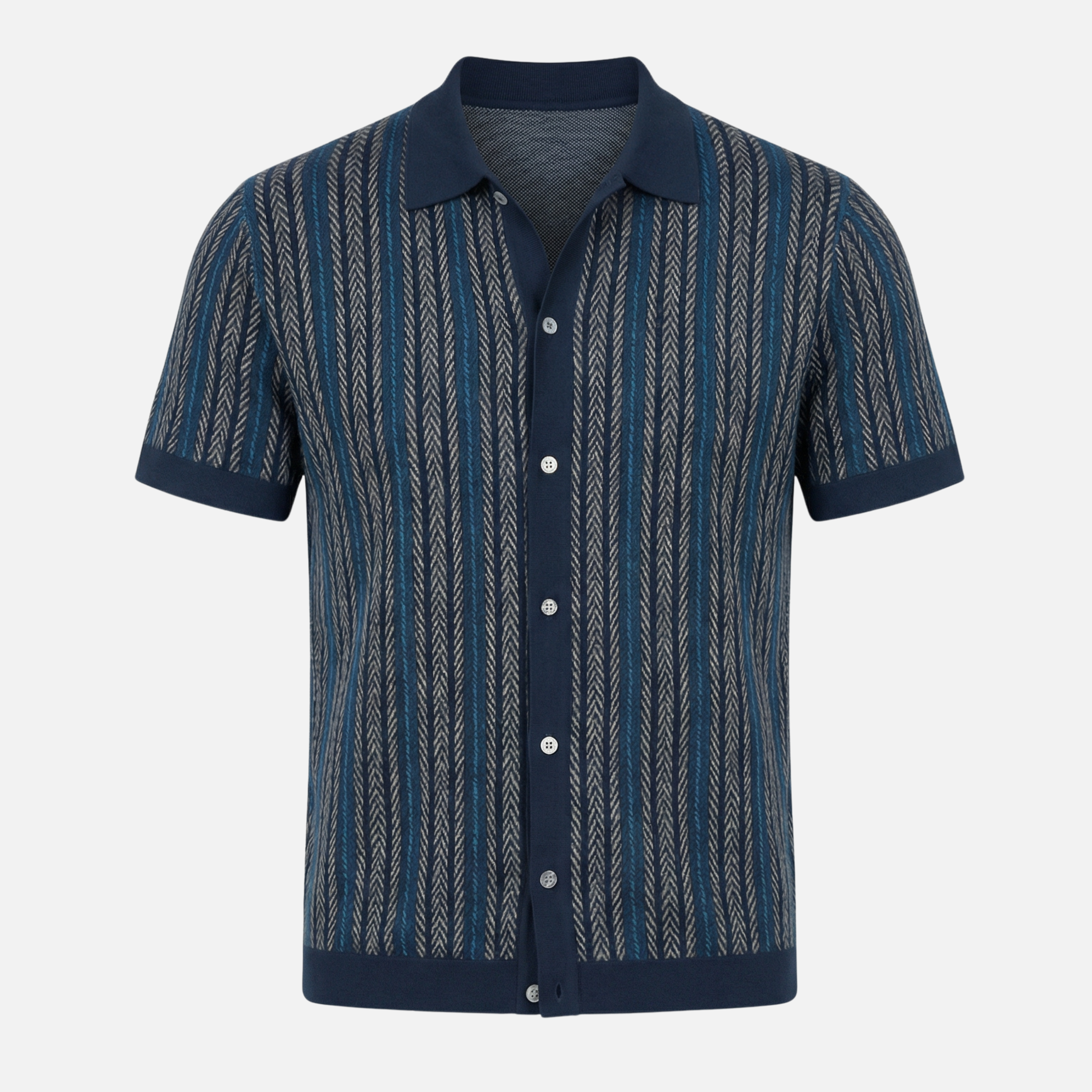 Striped Button-Down Shirt with Short Sleeves for Men