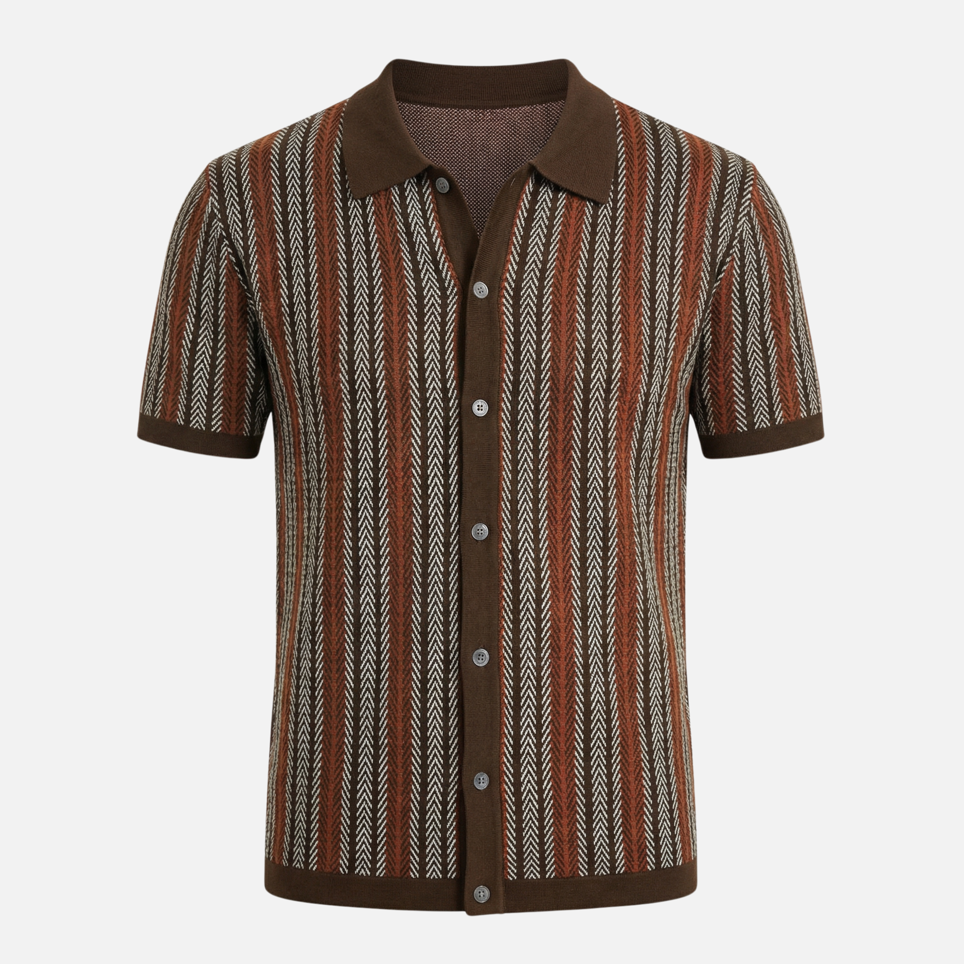 Striped Button-Down Shirt with Short Sleeves for Men
