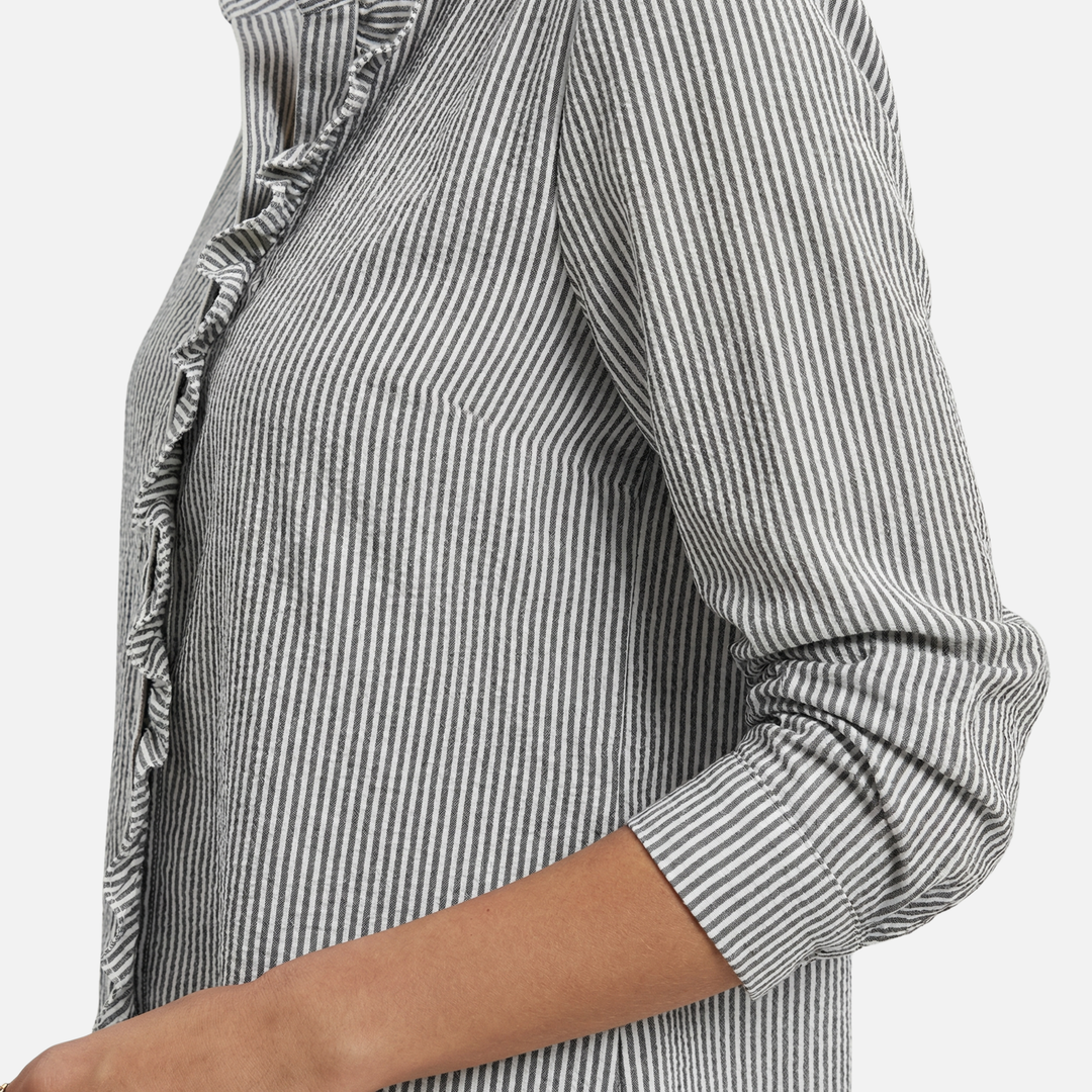 Striped Cotton Seersucker Blouse with Ruffled Trim for Women