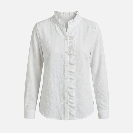 Striped Cotton Seersucker Blouse with Ruffled Trim for Women