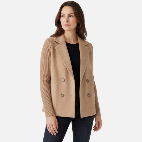 Structured Blazer with Knit Sleeves for Women