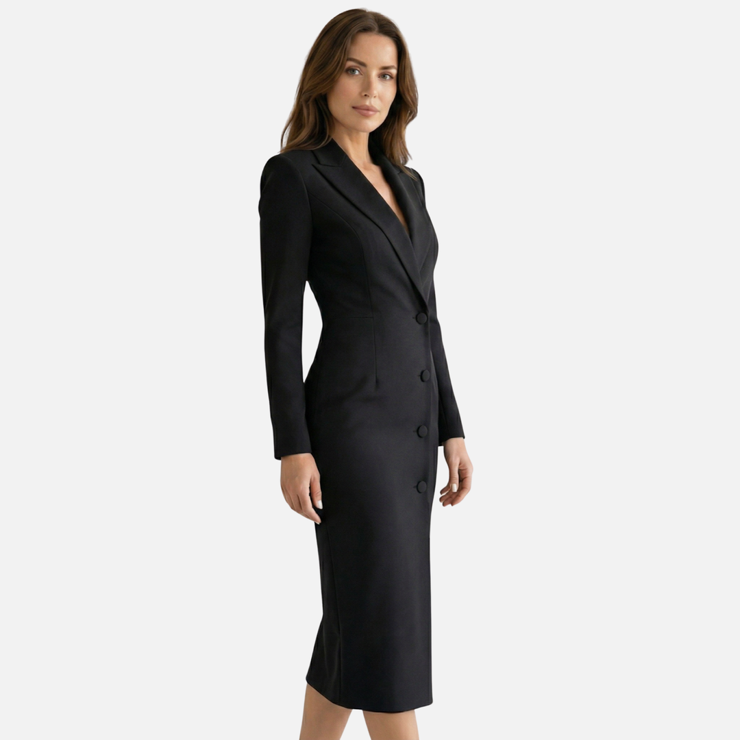 Structured Midi Dress with Tonal Buttons for Women