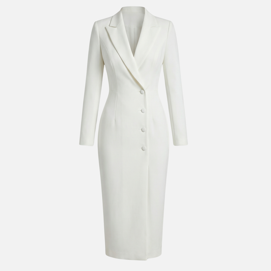 Structured Midi Dress with Tonal Buttons for Women