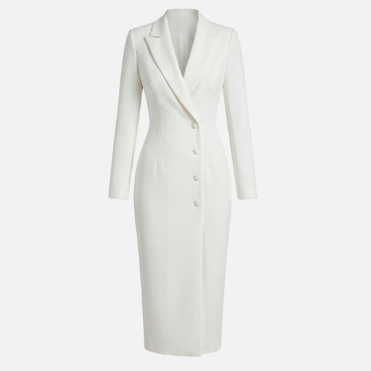 Structured Midi Dress with Tonal Buttons for Women