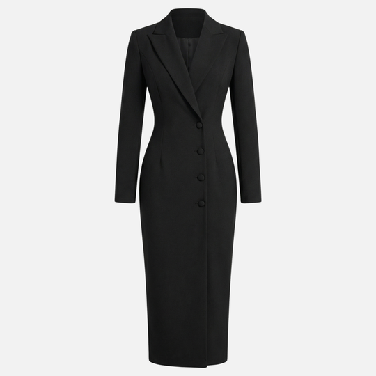 Structured Midi Dress with Tonal Buttons for Women