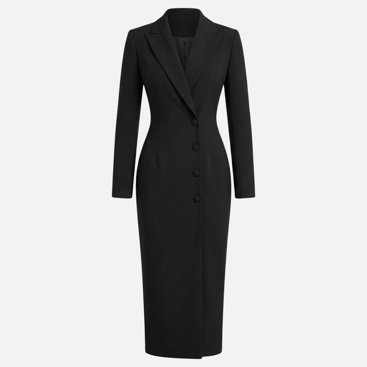 Structured Midi Dress with Tonal Buttons for Women
