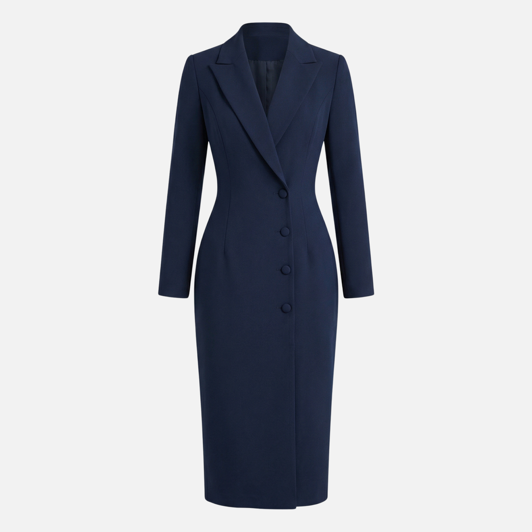 Structured Midi Dress with Tonal Buttons for Women