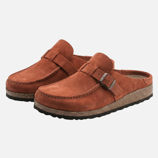 Suede Finish Clog Sandals with Decorative Buckle for Women