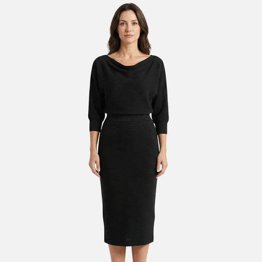 Textured Knit Midi Dress with Batwing Sleeves for Women