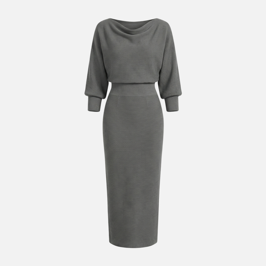 Textured Knit Midi Dress with Batwing Sleeves for Women