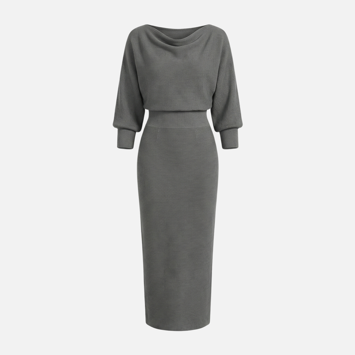 Textured Knit Midi Dress with Batwing Sleeves for Women