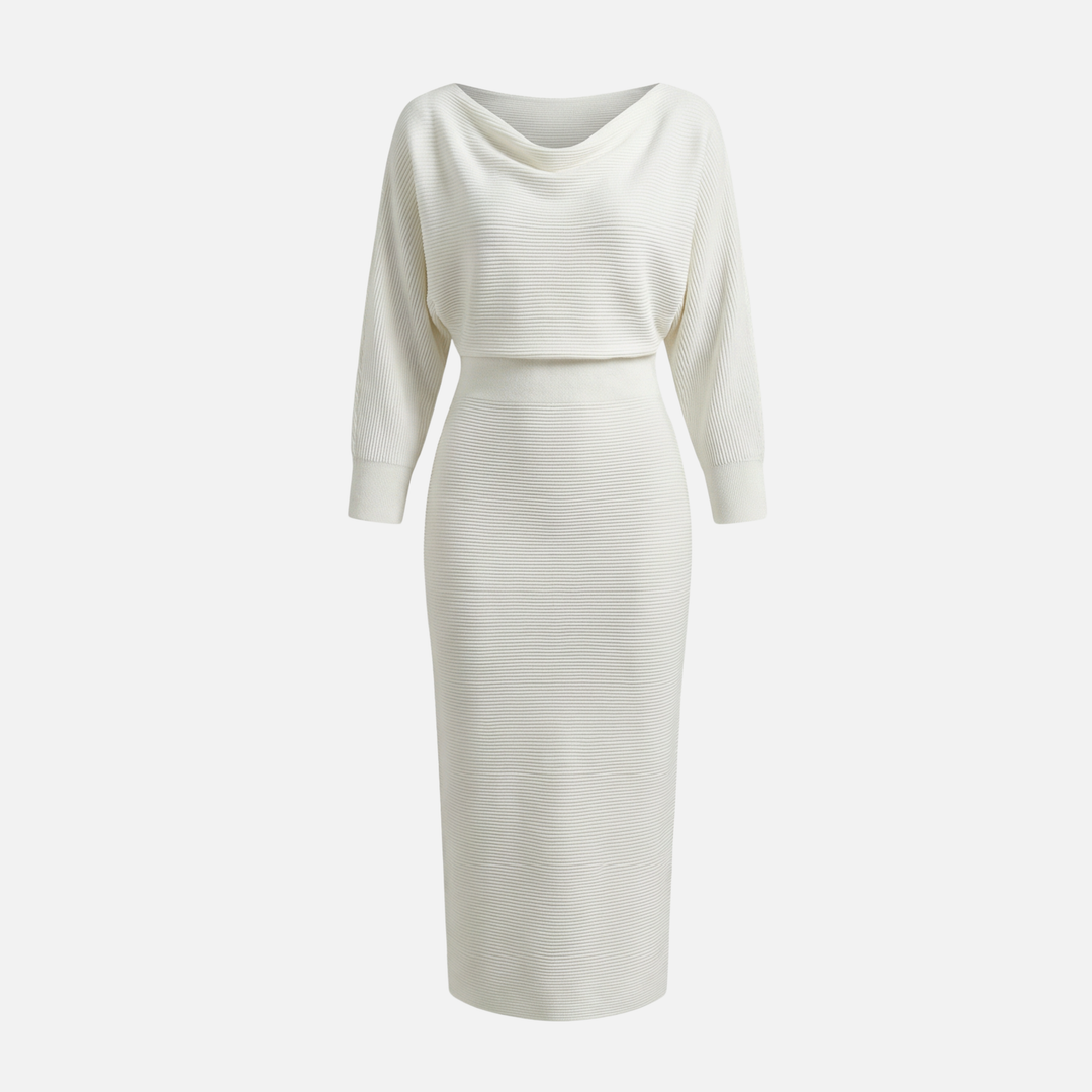 Textured Knit Midi Dress with Batwing Sleeves for Women