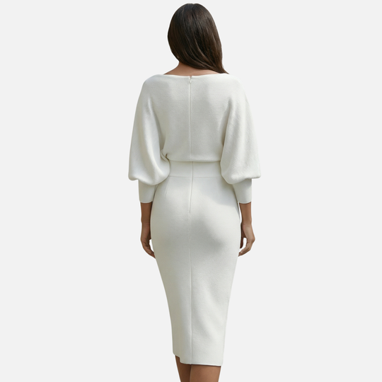 Textured Knit Midi Dress with Batwing Sleeves for Women