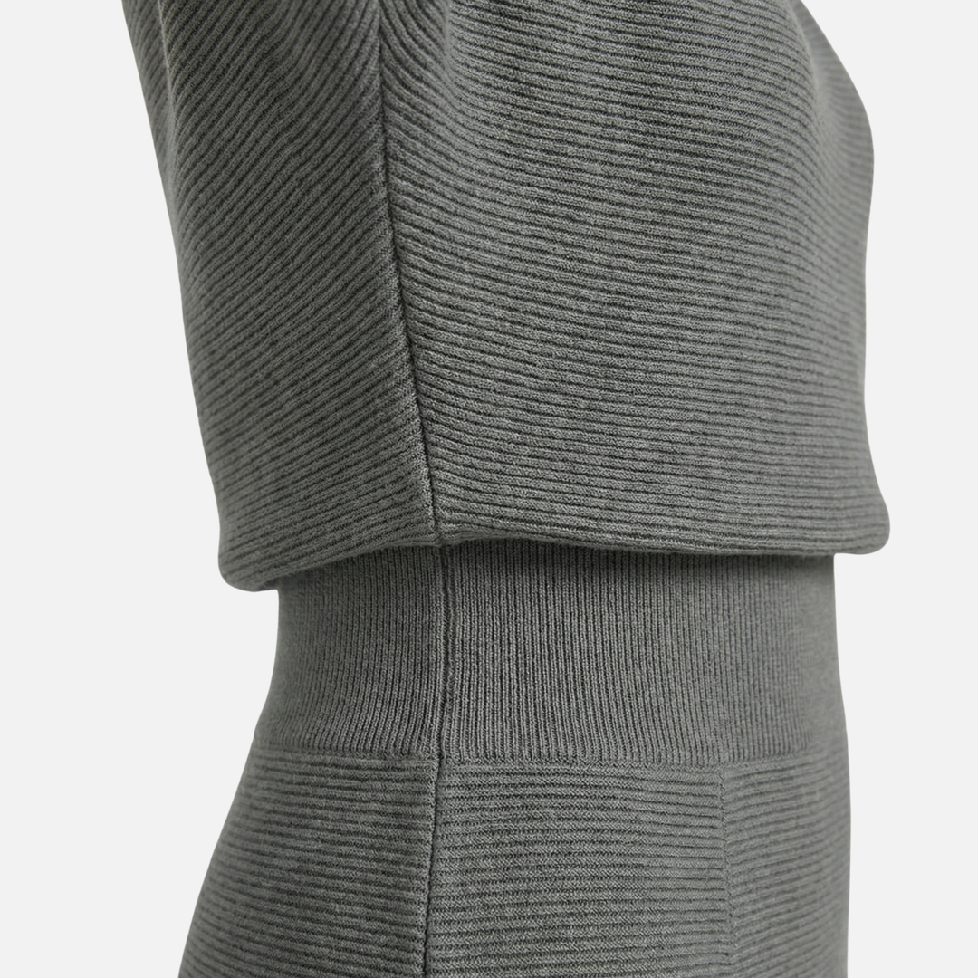 Textured Knit Midi Dress with Batwing Sleeves for Women