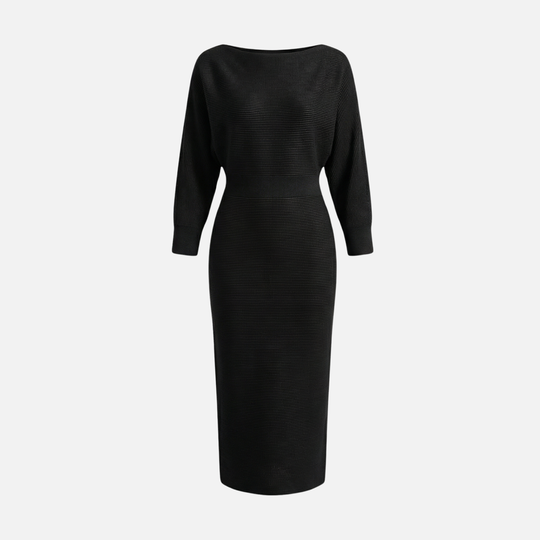 Textured Knit Midi Dress with Batwing Sleeves for Women