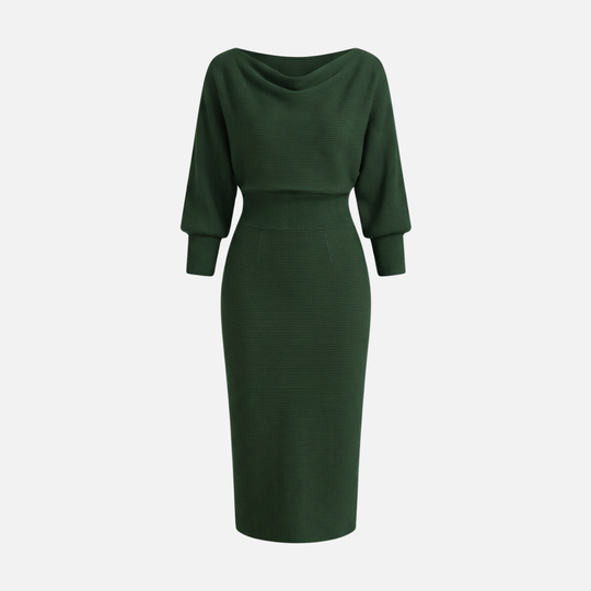 Textured Knit Midi Dress with Batwing Sleeves for Women