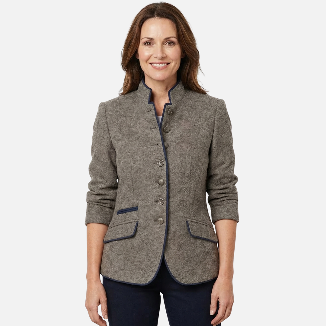 Wool Blazer Coat Slim-Fit with Contrast Piping for Women