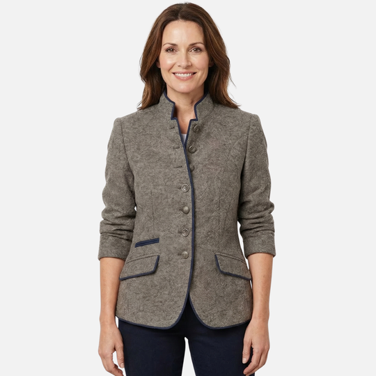 Wool Blazer Coat Slim-Fit with Contrast Piping for Women