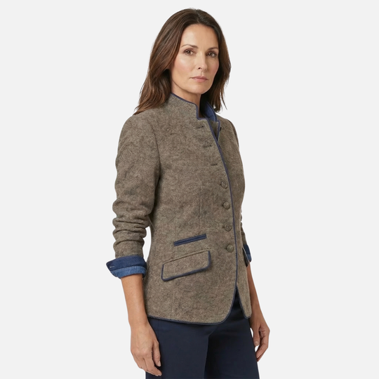 Wool Blazer Coat Slim-Fit with Contrast Piping for Women