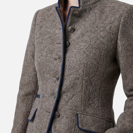 Wool Blazer Coat Slim-Fit with Contrast Piping for Women