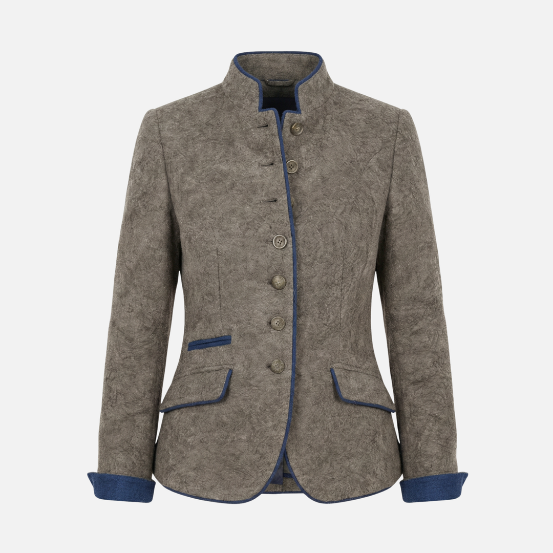 Wool Blazer Coat Slim-Fit with Contrast Piping for Women