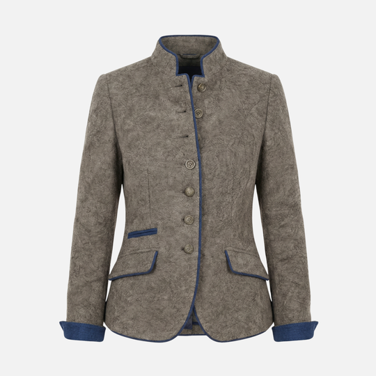 Wool Blazer Coat Slim-Fit with Contrast Piping for Women