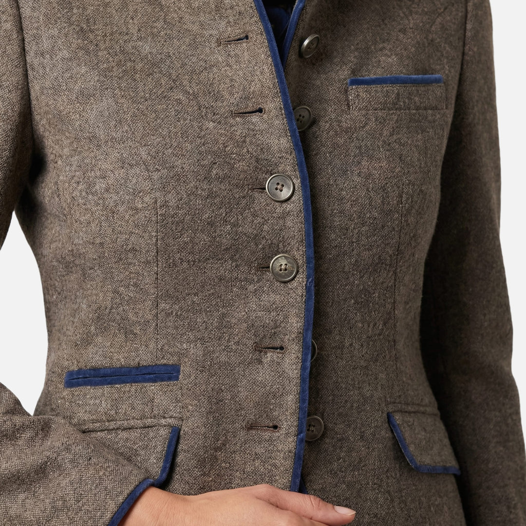 Wool Blazer Coat Slim-Fit with Contrast Piping for Women