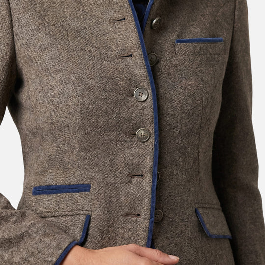 Wool Blazer Coat Slim-Fit with Contrast Piping for Women