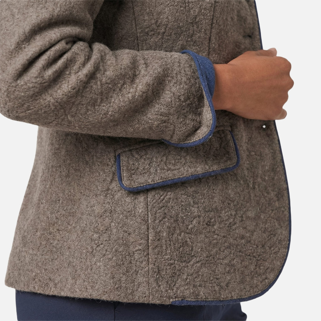 Wool Blazer Coat Slim-Fit with Contrast Piping for Women