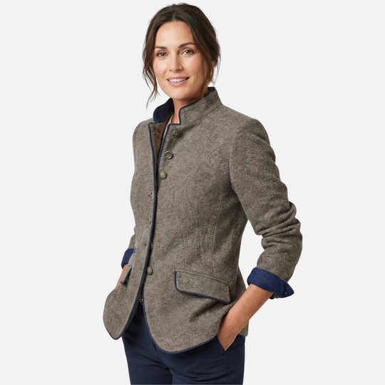 Wool Blazer Coat Slim-Fit with Contrast Piping for Women