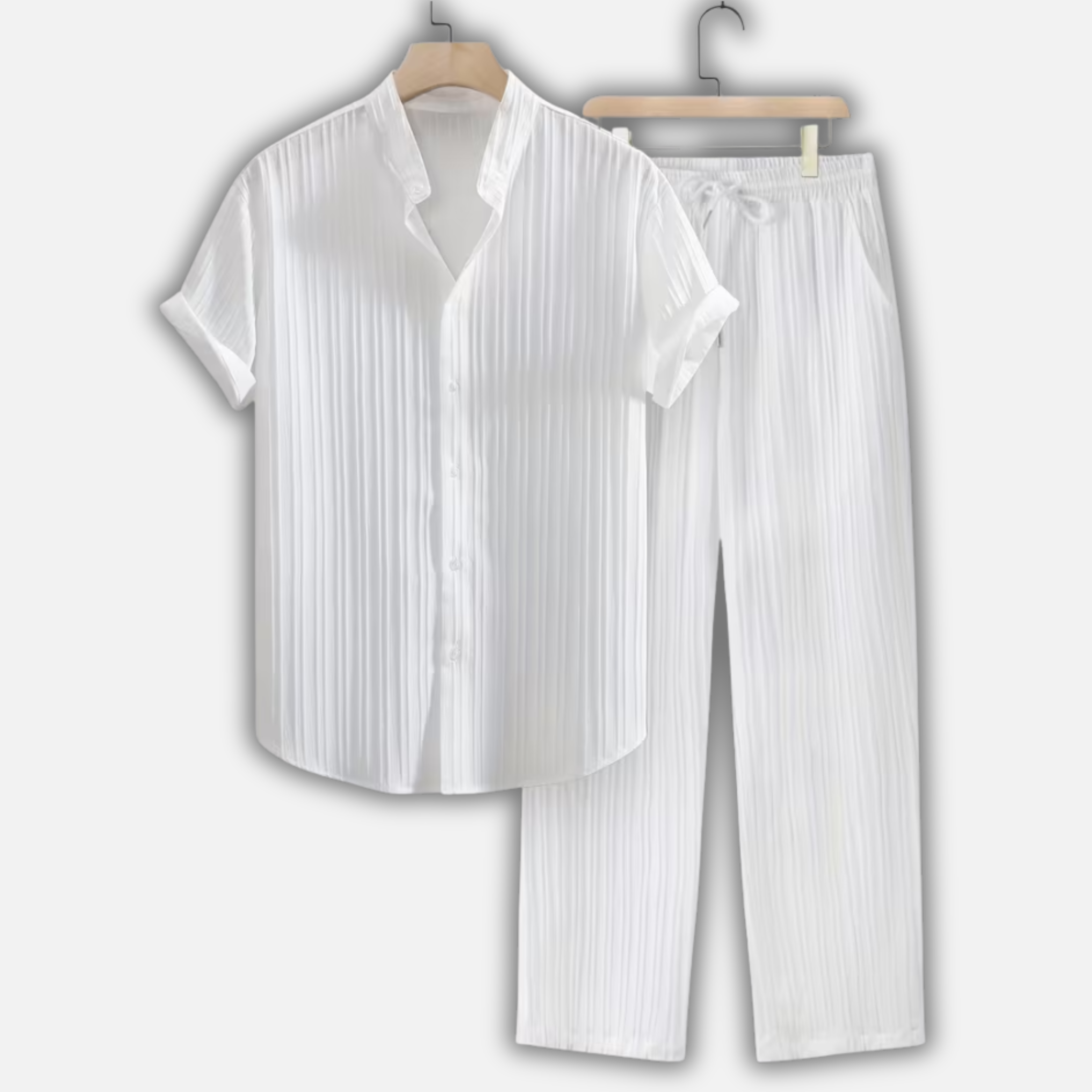 Two-Piece Lounge Wear Set with Pleated Design and Elastic Waistband for Men