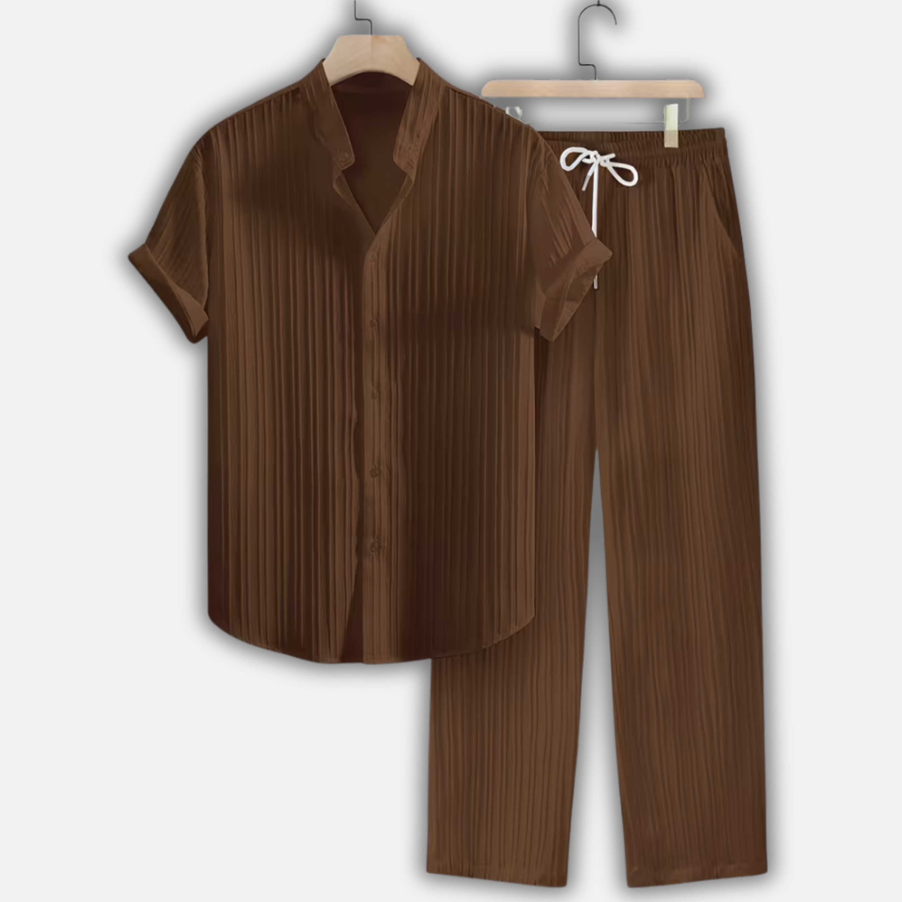 Two-Piece Lounge Wear Set with Pleated Design and Elastic Waistband for Men