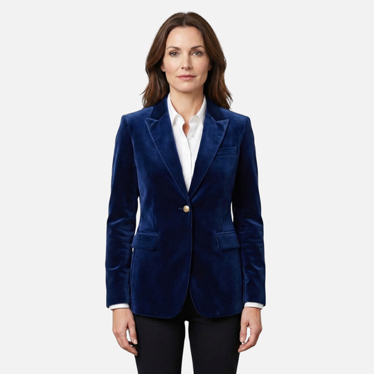 Velvet Texture Blazer with Gold Tone Buttons for Women