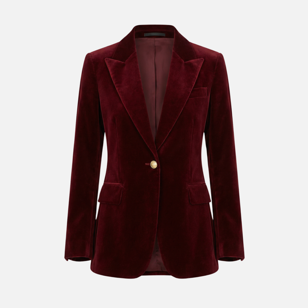 Velvet Texture Blazer with Gold Tone Buttons for Women