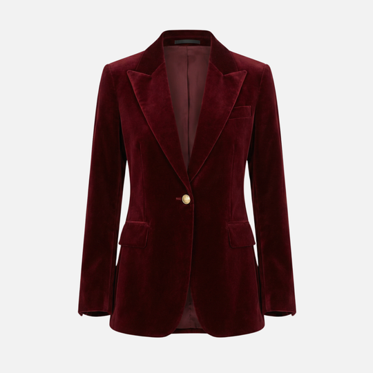 Velvet Texture Blazer with Gold Tone Buttons for Women