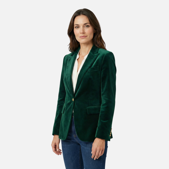 Velvet Texture Blazer with Gold Tone Buttons for Women
