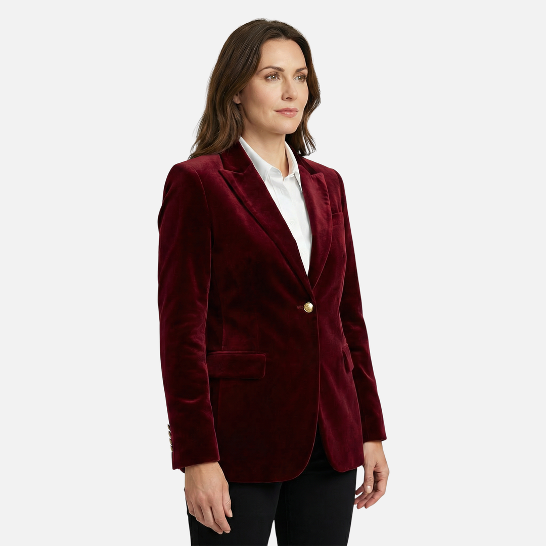 Velvet Texture Blazer with Gold Tone Buttons for Women