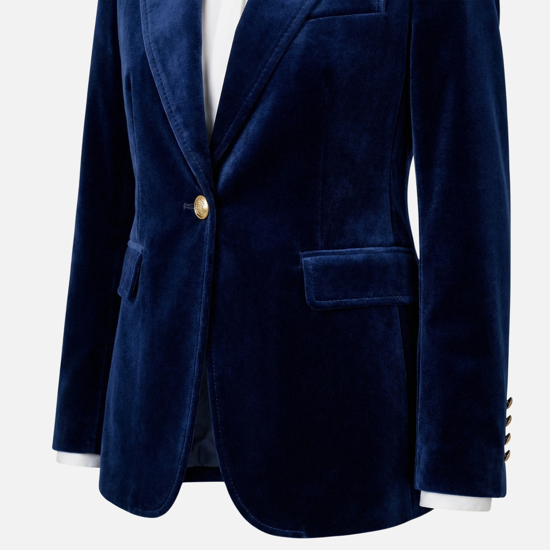 Velvet Texture Blazer with Gold Tone Buttons for Women