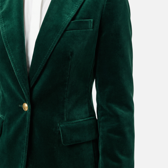 Velvet Texture Blazer with Gold Tone Buttons for Women