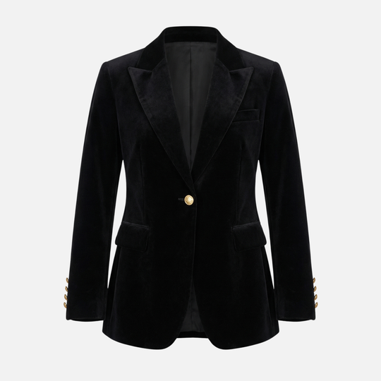 Velvet Texture Blazer with Gold Tone Buttons for Women