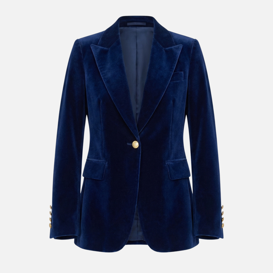 Velvet Texture Blazer with Gold Tone Buttons for Women