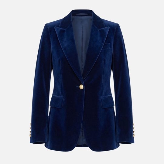 Velvet Texture Blazer with Gold Tone Buttons for Women