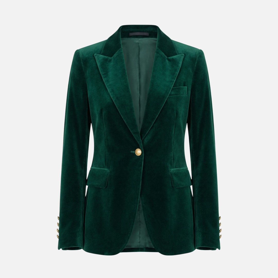 Velvet Texture Blazer with Gold Tone Buttons for Women