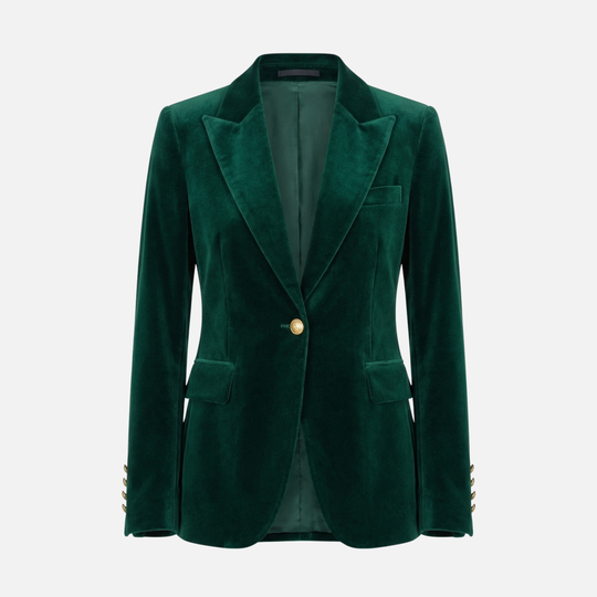 Velvet Texture Blazer with Gold Tone Buttons for Women