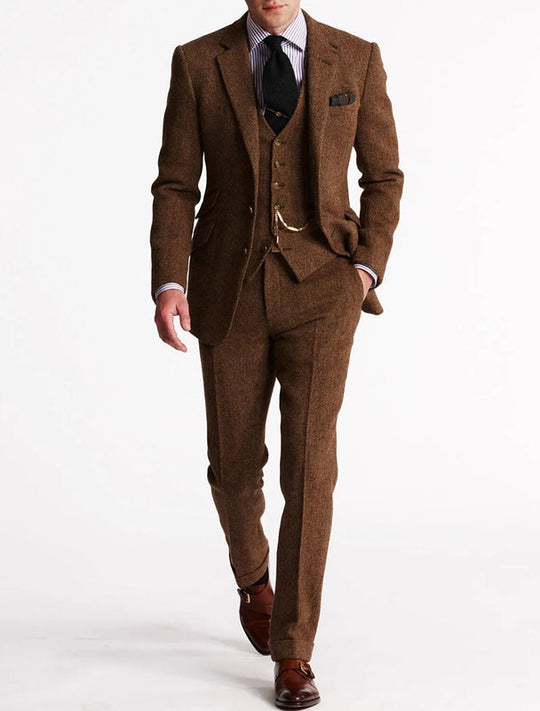 Waistcoat Textured Notch Lapel Formal Suit for Men | Three-Piece