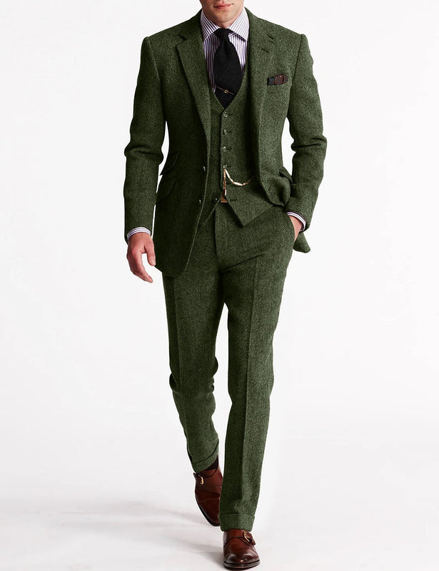 Waistcoat Textured Notch Lapel Formal Suit for Men | Three-Piece