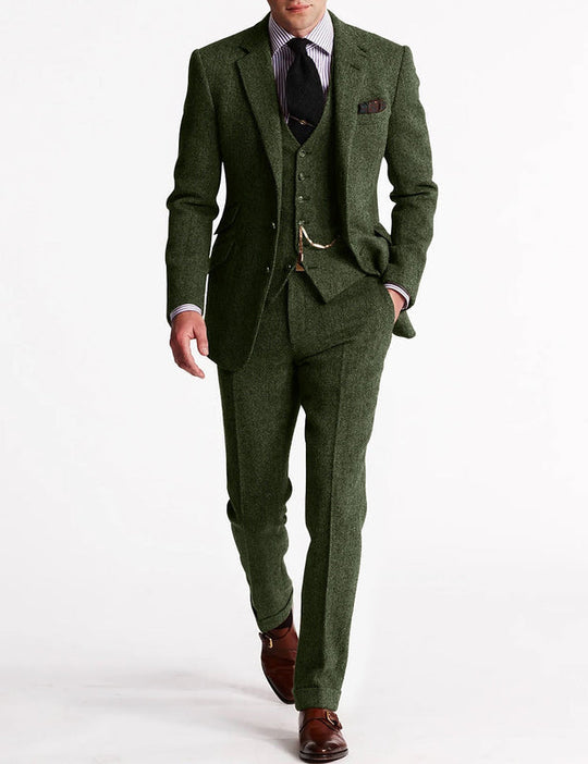 Waistcoat Textured Notch Lapel Formal Suit for Men | Three-Piece