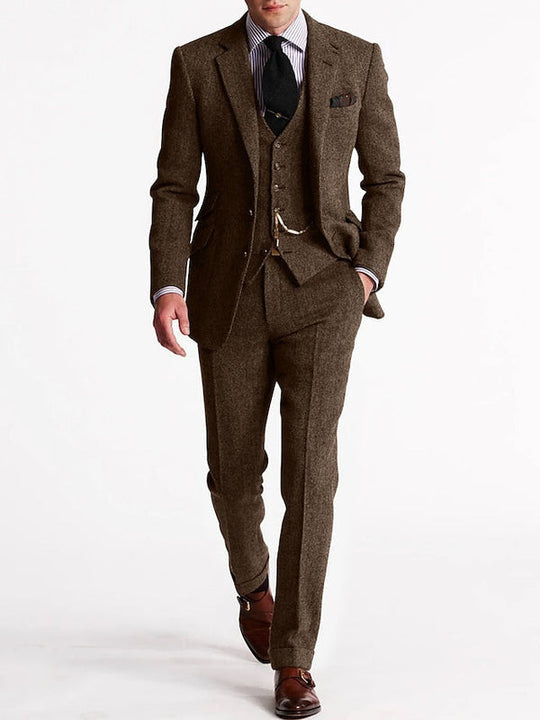 Waistcoat Textured Notch Lapel Formal Suit for Men | Three-Piece