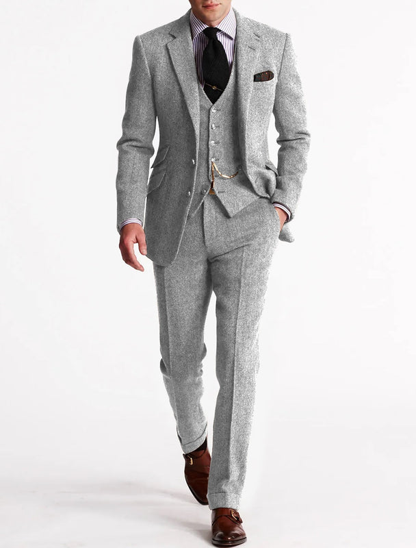 Waistcoat Textured Notch Lapel Formal Suit for Men | Three-Piece