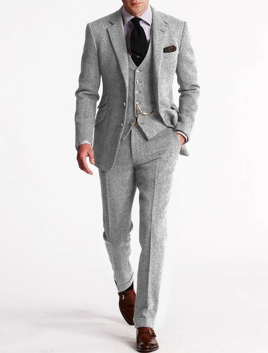Waistcoat Textured Notch Lapel Formal Suit for Men | Three-Piece